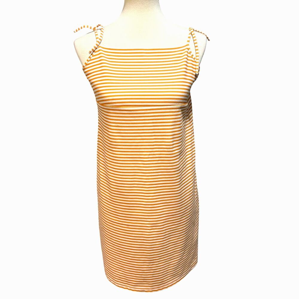 Zara Butter Yellow White Stripe Tie Shoulder Knit Mini Dress Cottagecore S